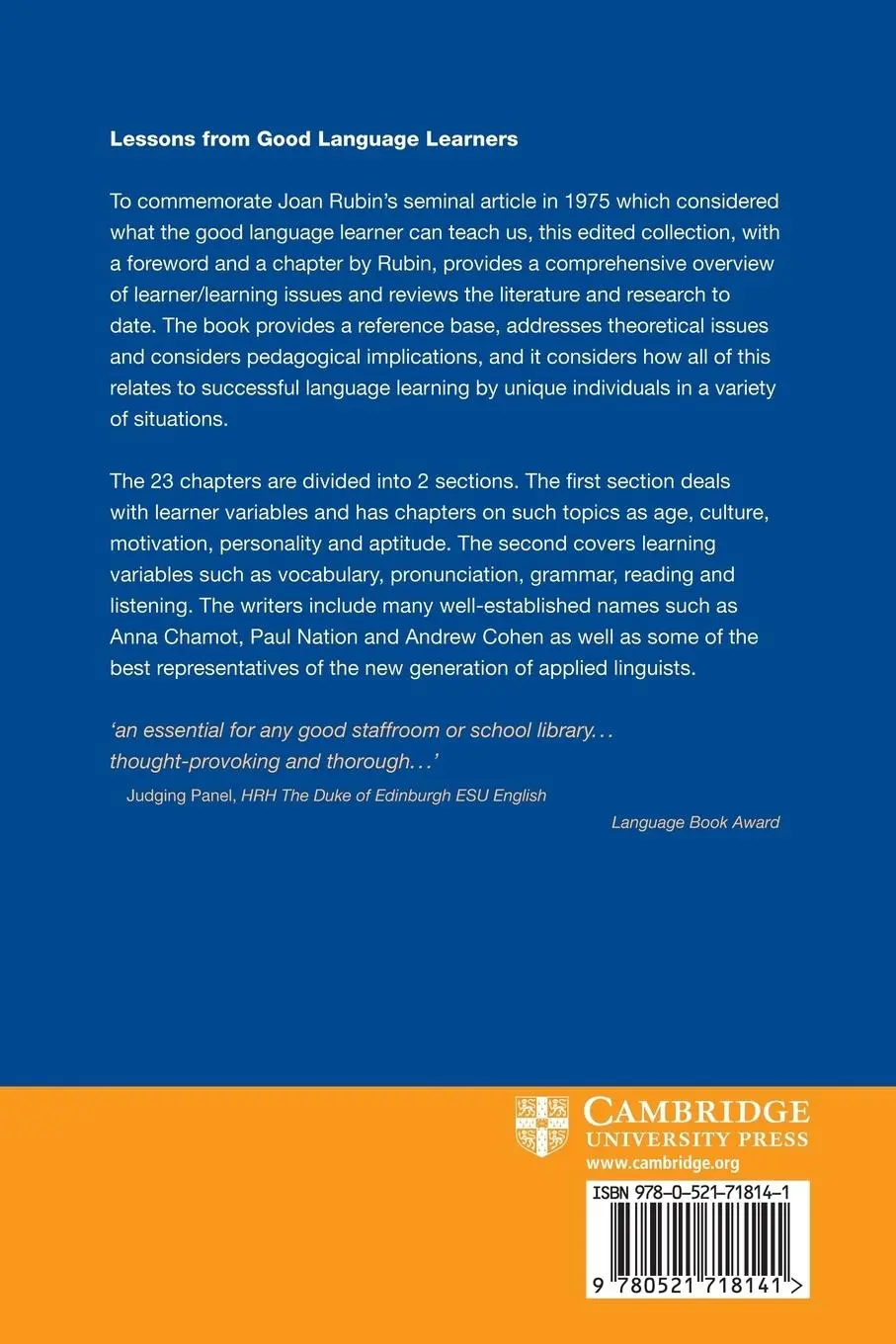 Rückseite: 9780521718141 | Lessons from Good Language Learners | Carol Griffiths | Taschenbuch