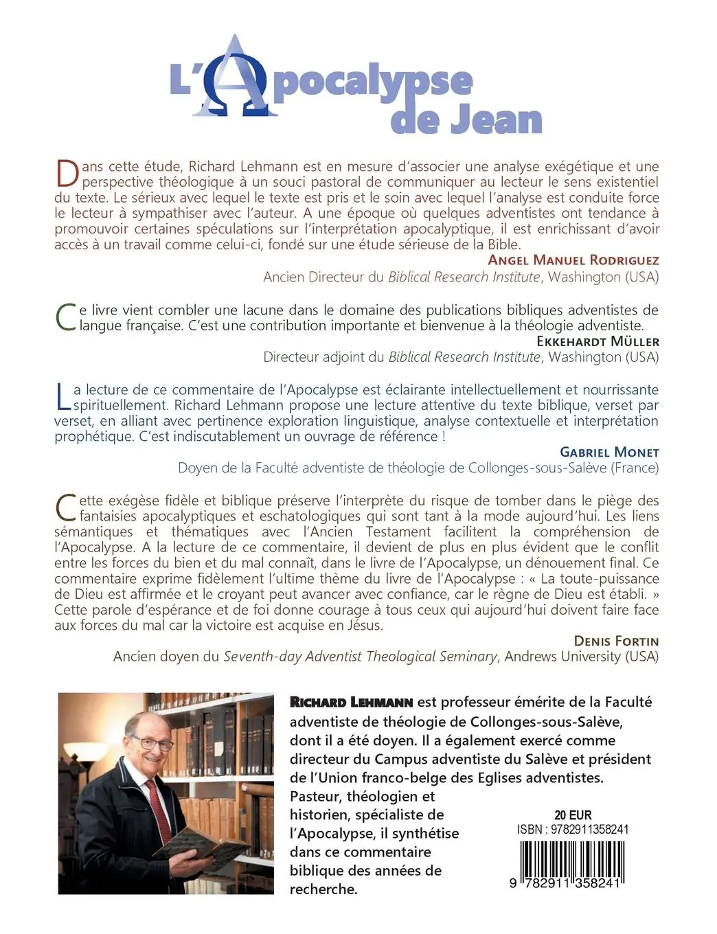 Rückseite: 9782911358241 | L'Apocalypse de Jean | Commentaire biblique (broché) | Lehmann Richard