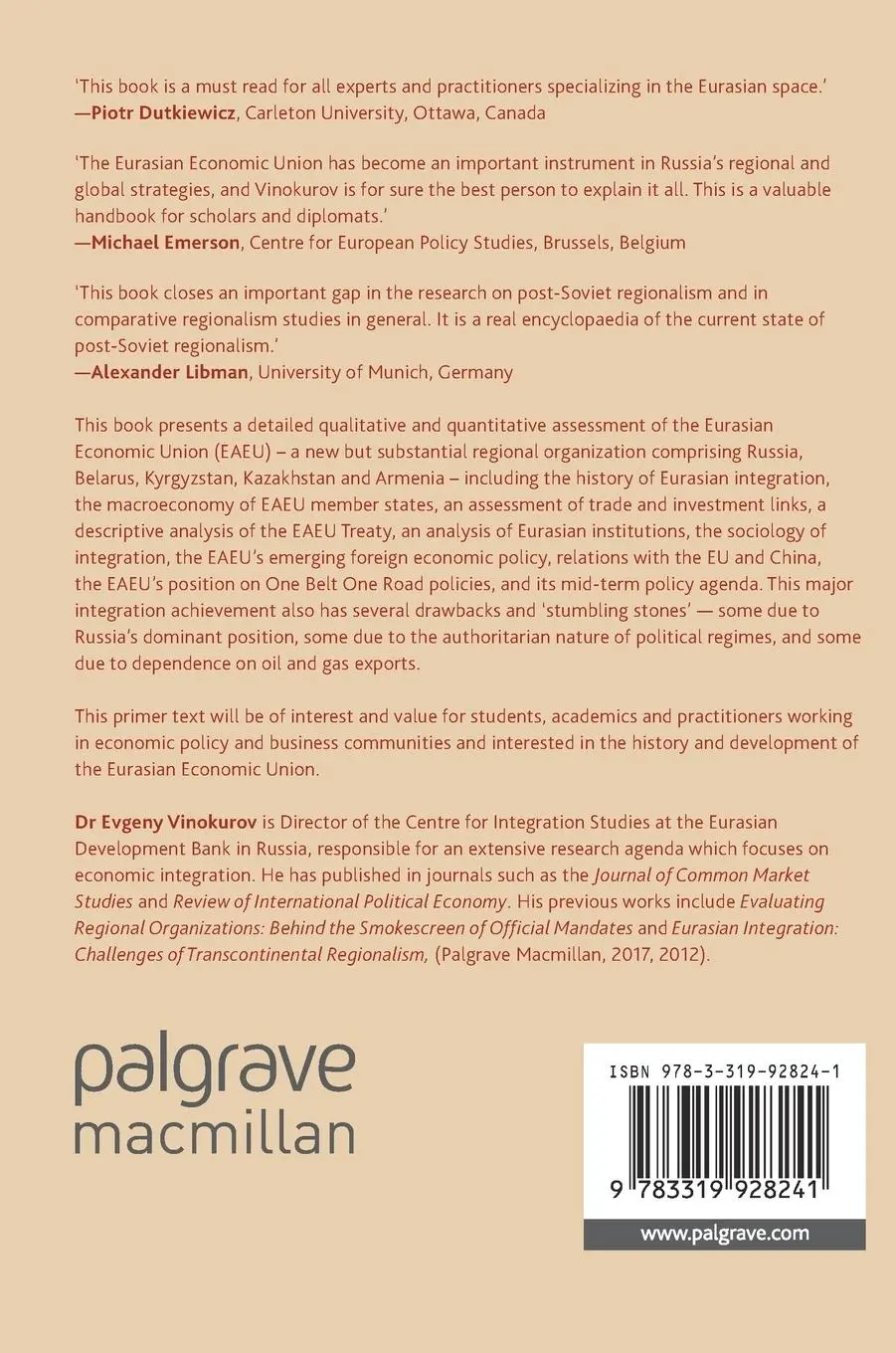 Rückseite: 9783319928241 | Introduction to the Eurasian Economic Union | Evgeny Vinokurov | Buch