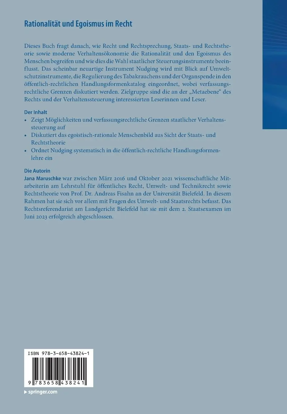 Rückseite: 9783658438241 | Rationalität und Egoismus im Recht | Befehl versus Nudging | Maruschke