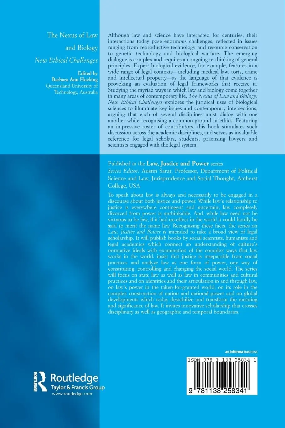 Rückseite: 9781138258341 | The Nexus of Law and Biology | New Ethical Challenges | Hocking | Buch
