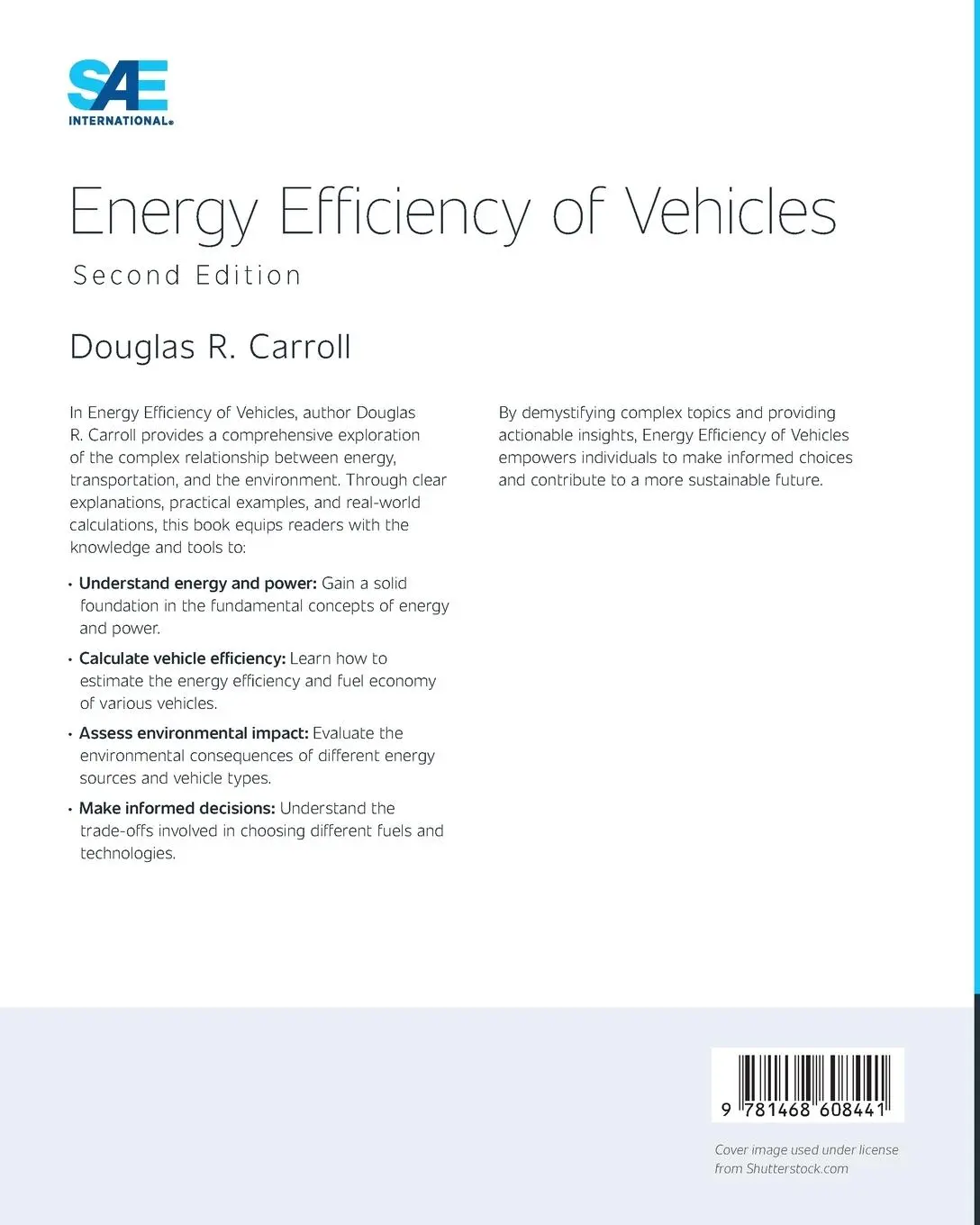 Rückseite: 9781468608441 | Energy Efficiency of Vehicles, Second Edition | Douglas R. Carroll