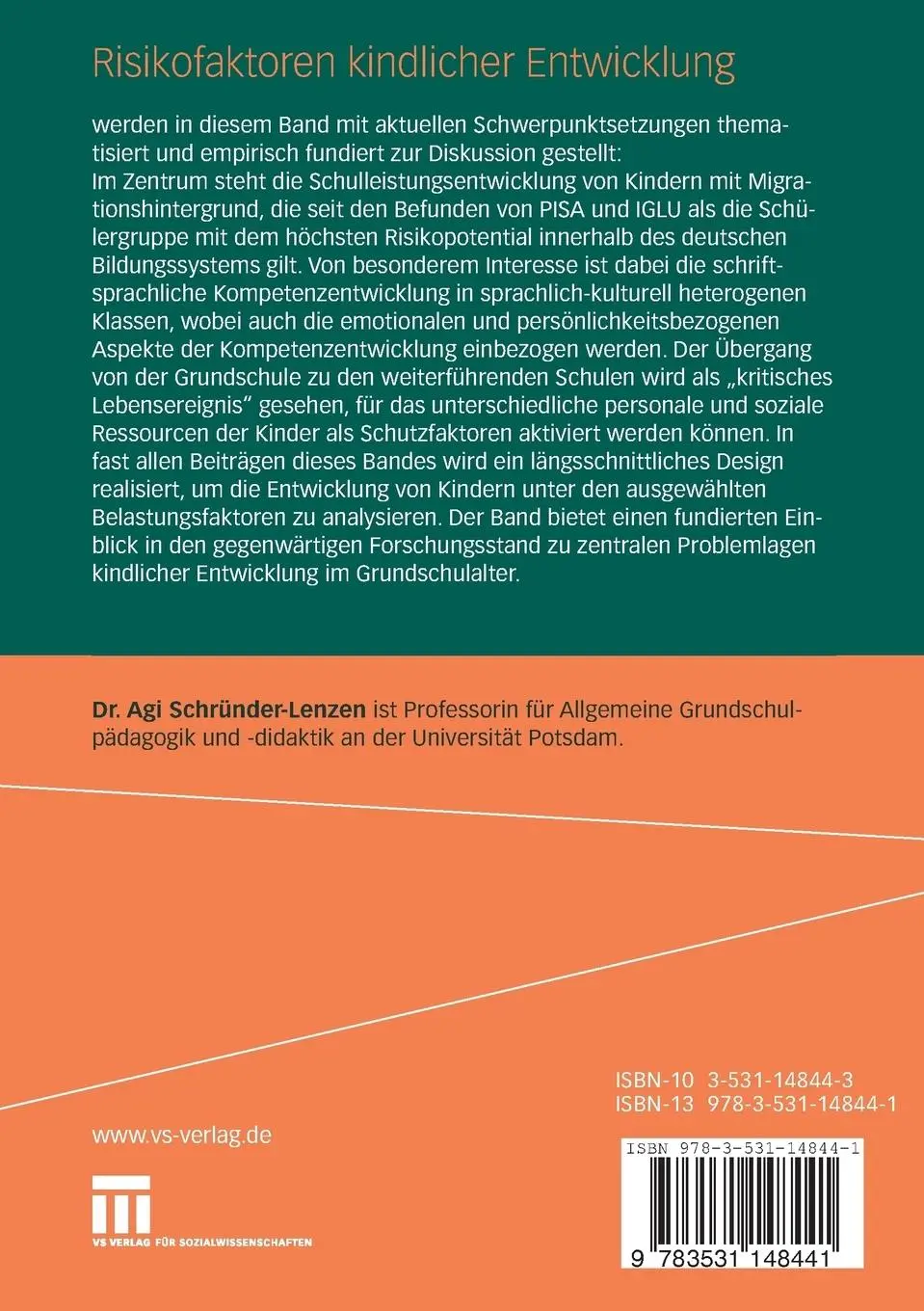 Rückseite: 9783531148441 | Risikofaktoren kindlicher Entwicklung | Agi Schründer-Lenzen | Buch