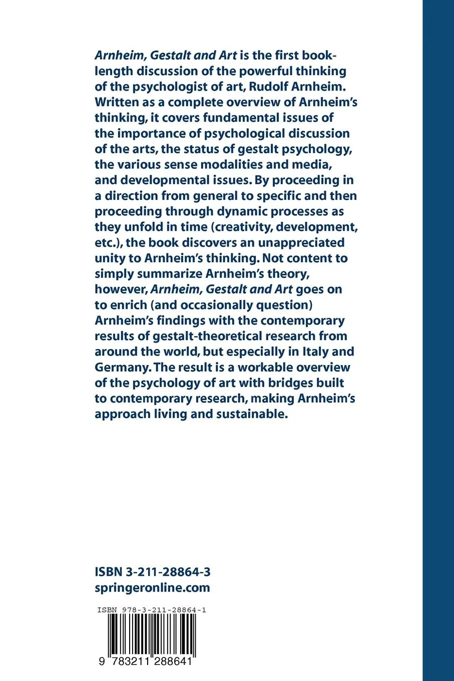 Rückseite: 9783211288641 | Arnheim, Gestalt and Art | A Psychological Theory | Ian Verstegen