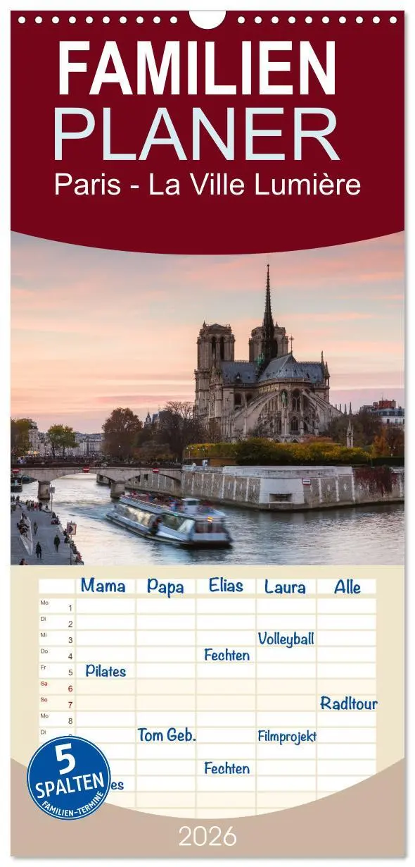Cover: 9783516508741 | Familienplaner 2026 - Paris - La Ville Lumière mit 5 Spalten...