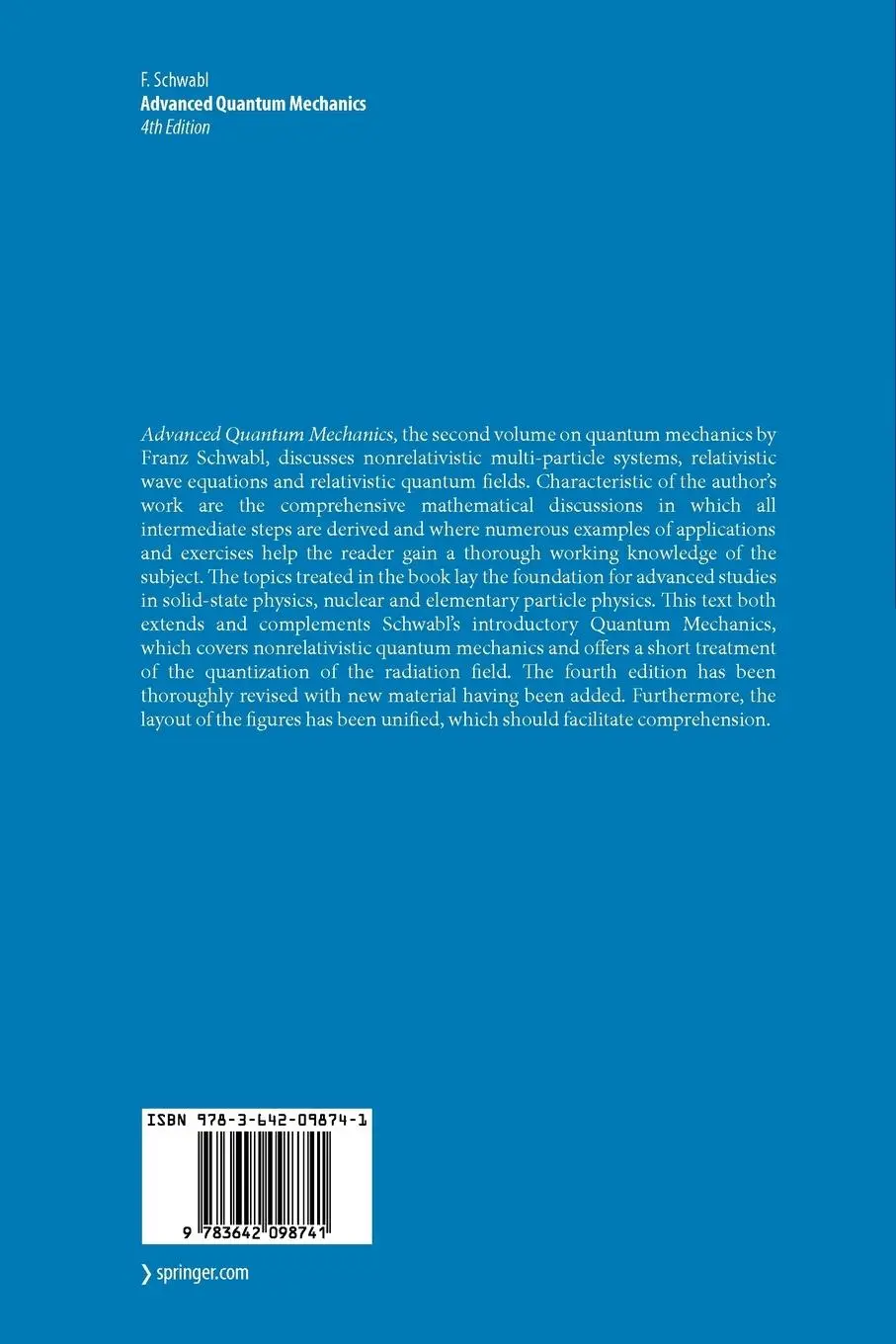 Rückseite: 9783642098741 | Advanced Quantum Mechanics | Franz Schwabl | Taschenbuch | xvii | 2010