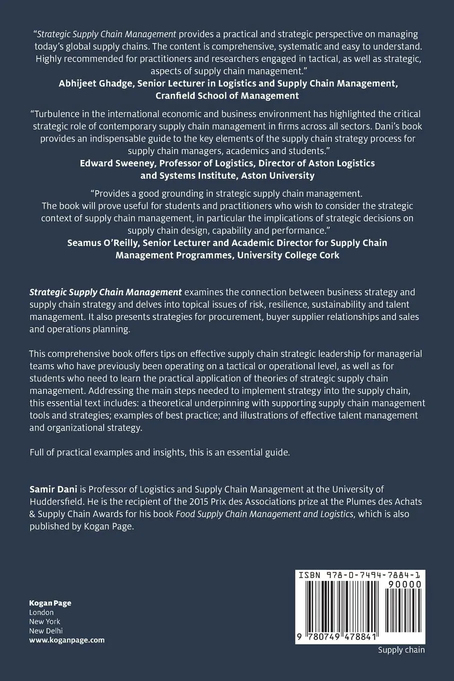 Rückseite: 9780749478841 | Strategic Supply Chain Management | Samir Dani | Taschenbuch | 2019