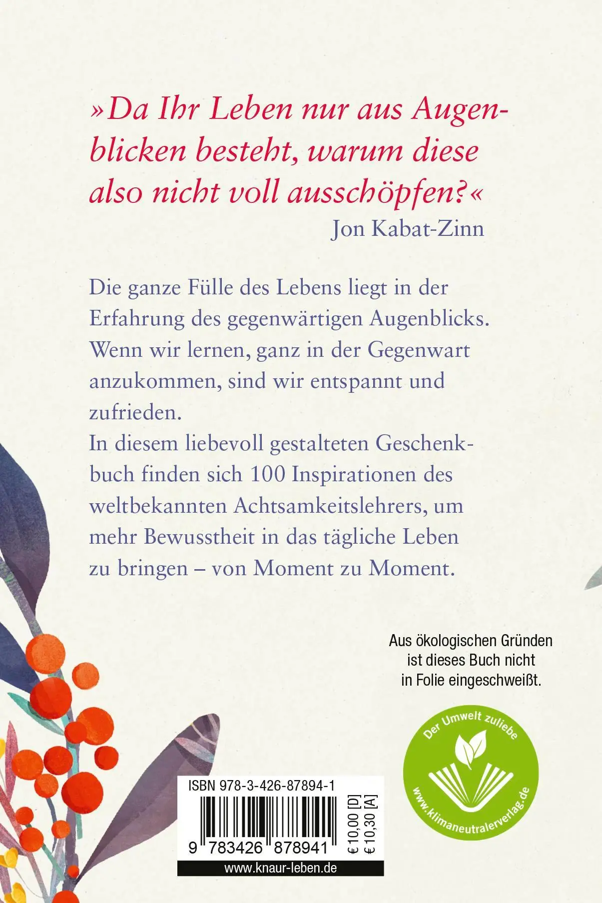 Rückseite: 9783426878941 | Jeder Augenblick kann dein Lehrer sein | Achtsamkeit für den Alltag