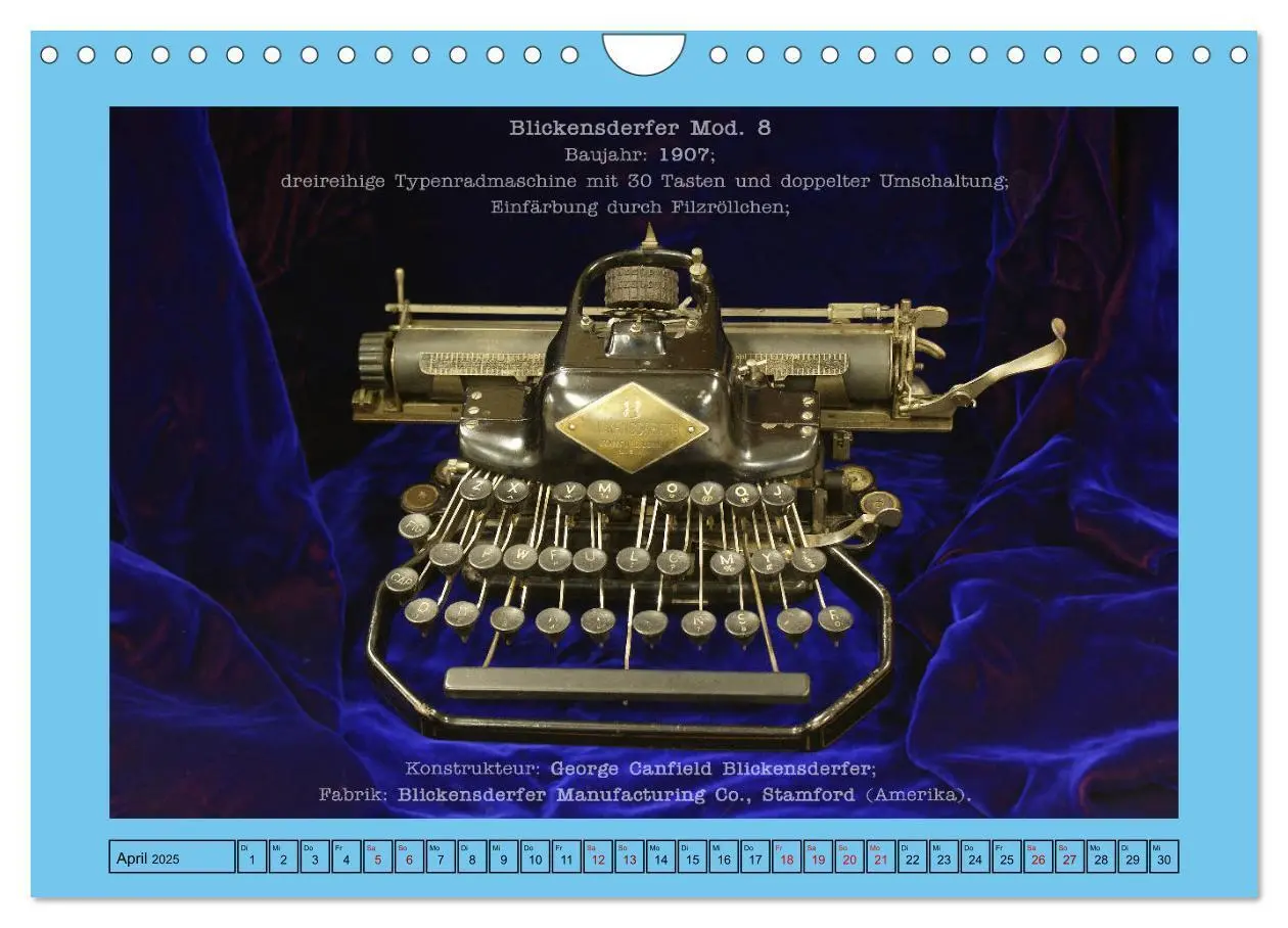 Bild: 9783435439041 | Schreibmaschinen um 1900 (Wandkalender 2025 DIN A4 quer), CALVENDO...