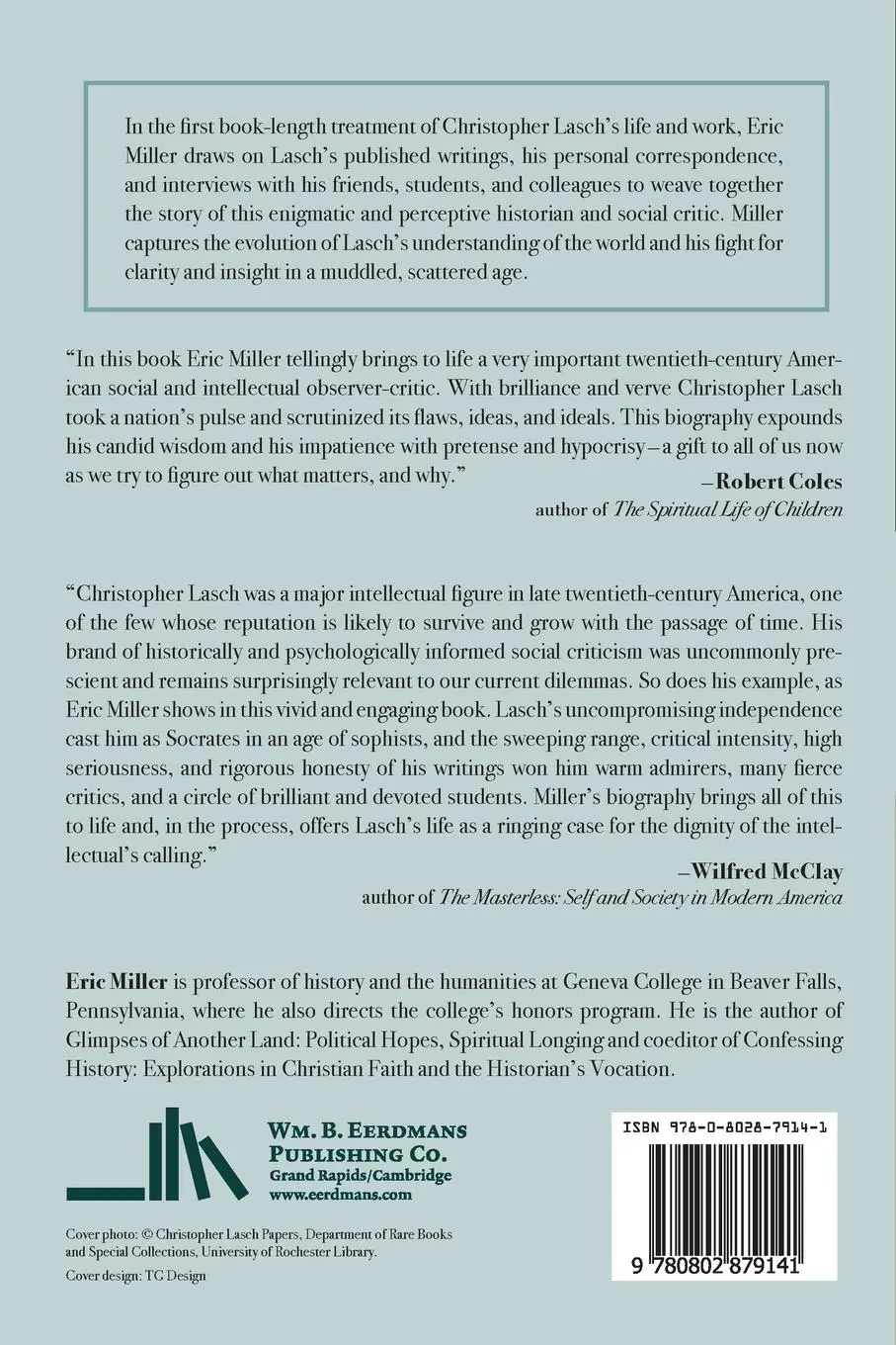 Rückseite: 9780802879141 | Hope in a Scattering Time | A Life of Christopher Lasch | Eric Miller