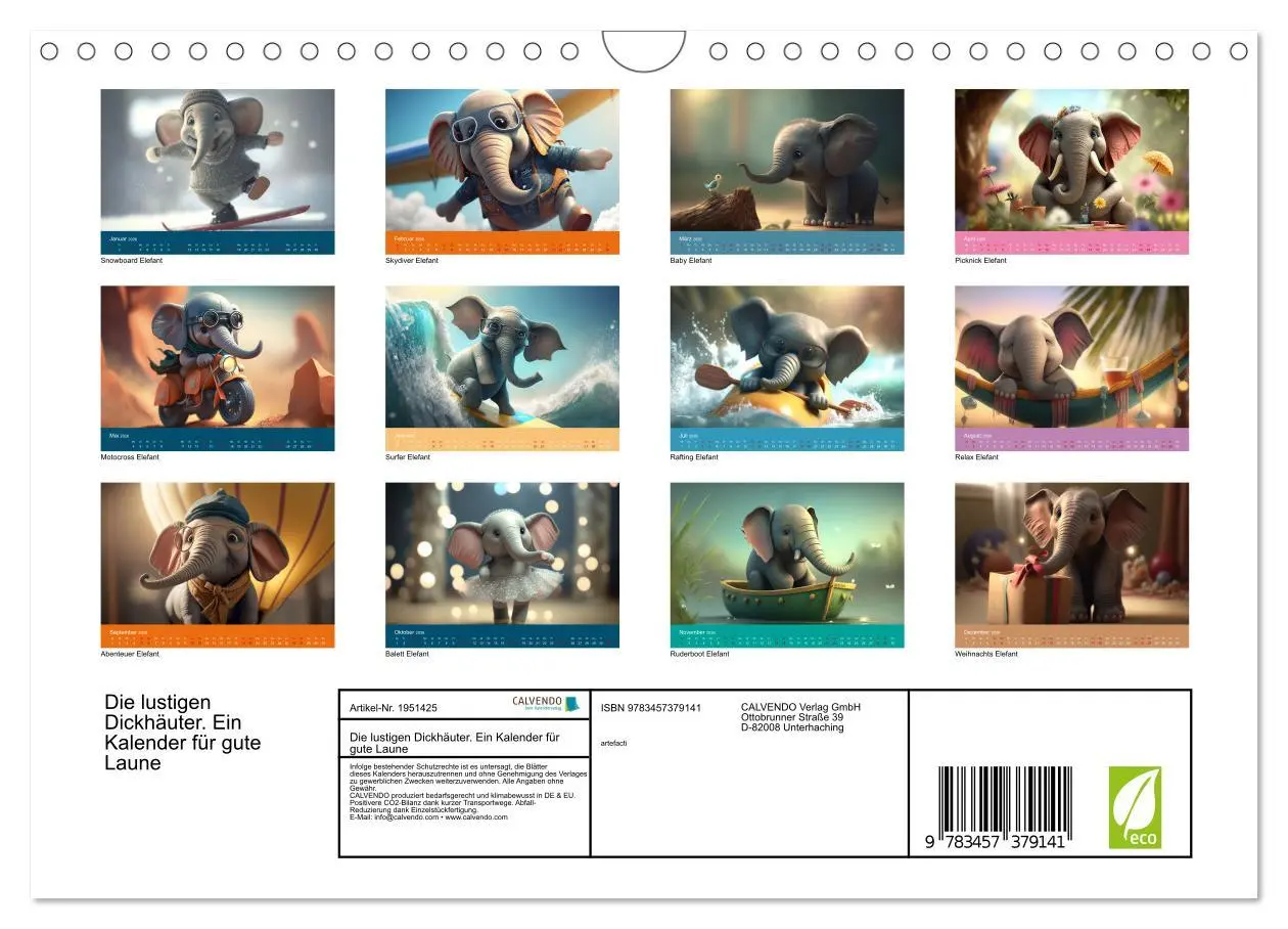 Bild: 9783457379141 | Die lustigen Dickhäuter. Ein Kalender für gute Laune (Wandkalender...