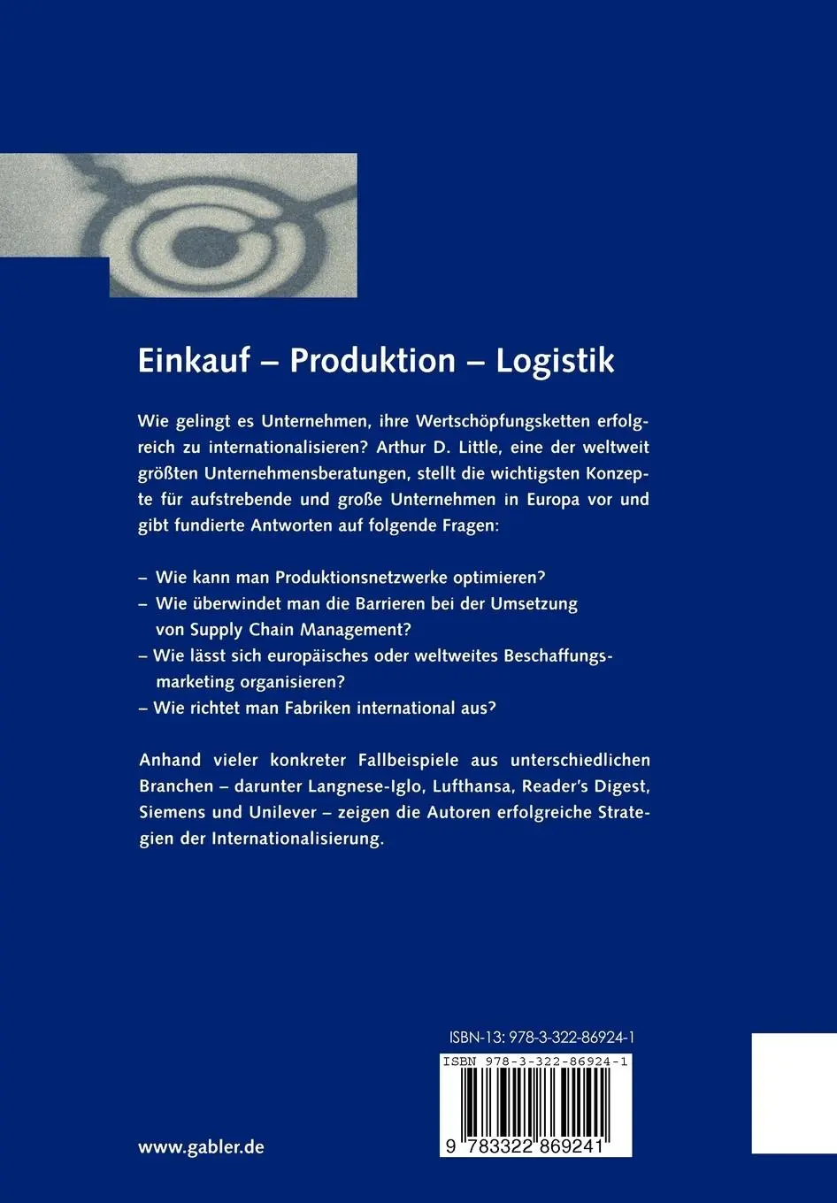 Rückseite: 9783322869241 | Einkauf - Produktion - Logistik | Arthur D. Little | Taschenbuch