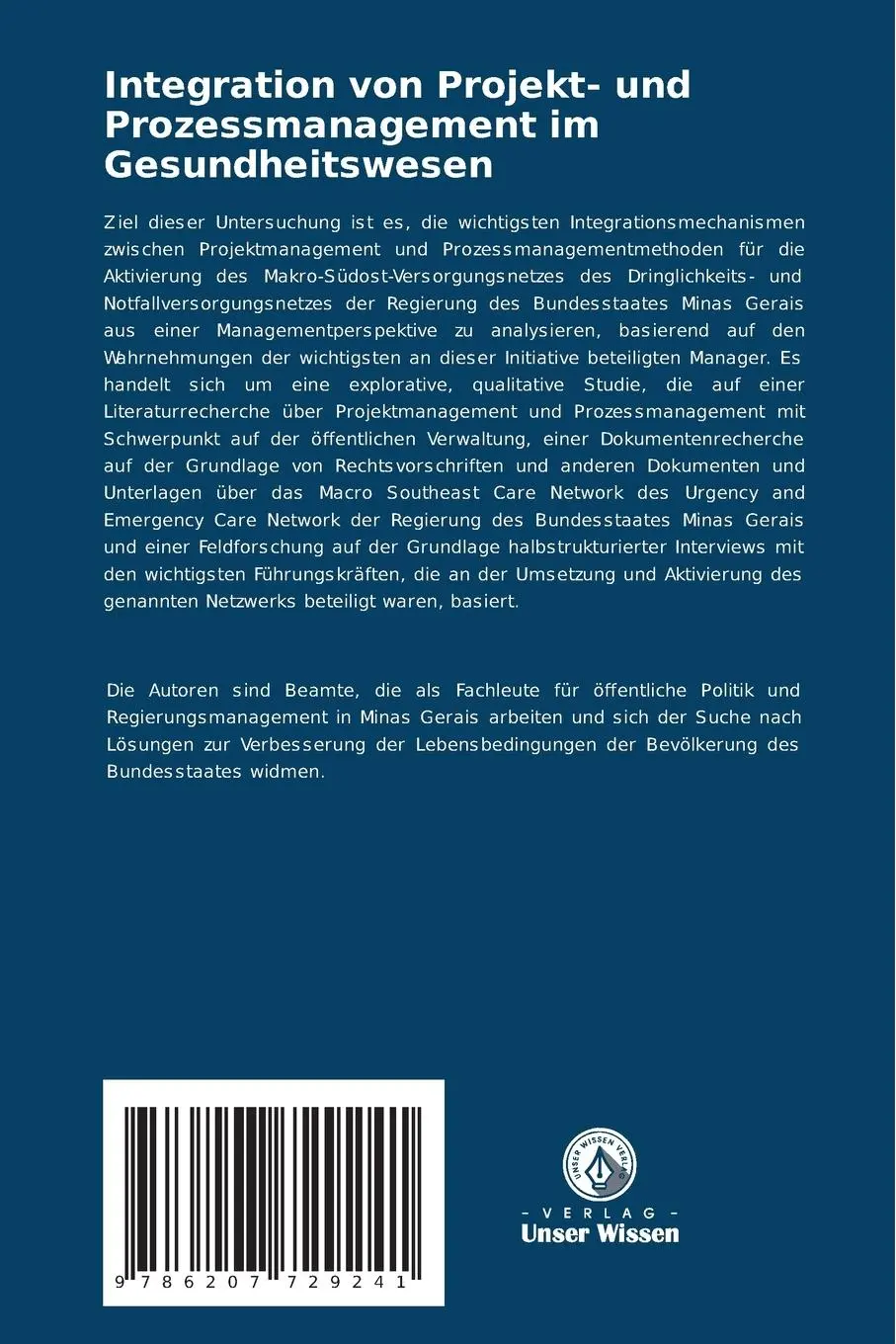 Rückseite: 9786207729241 | Integration von Projekt- und Prozessmanagement im Gesundheitswesen