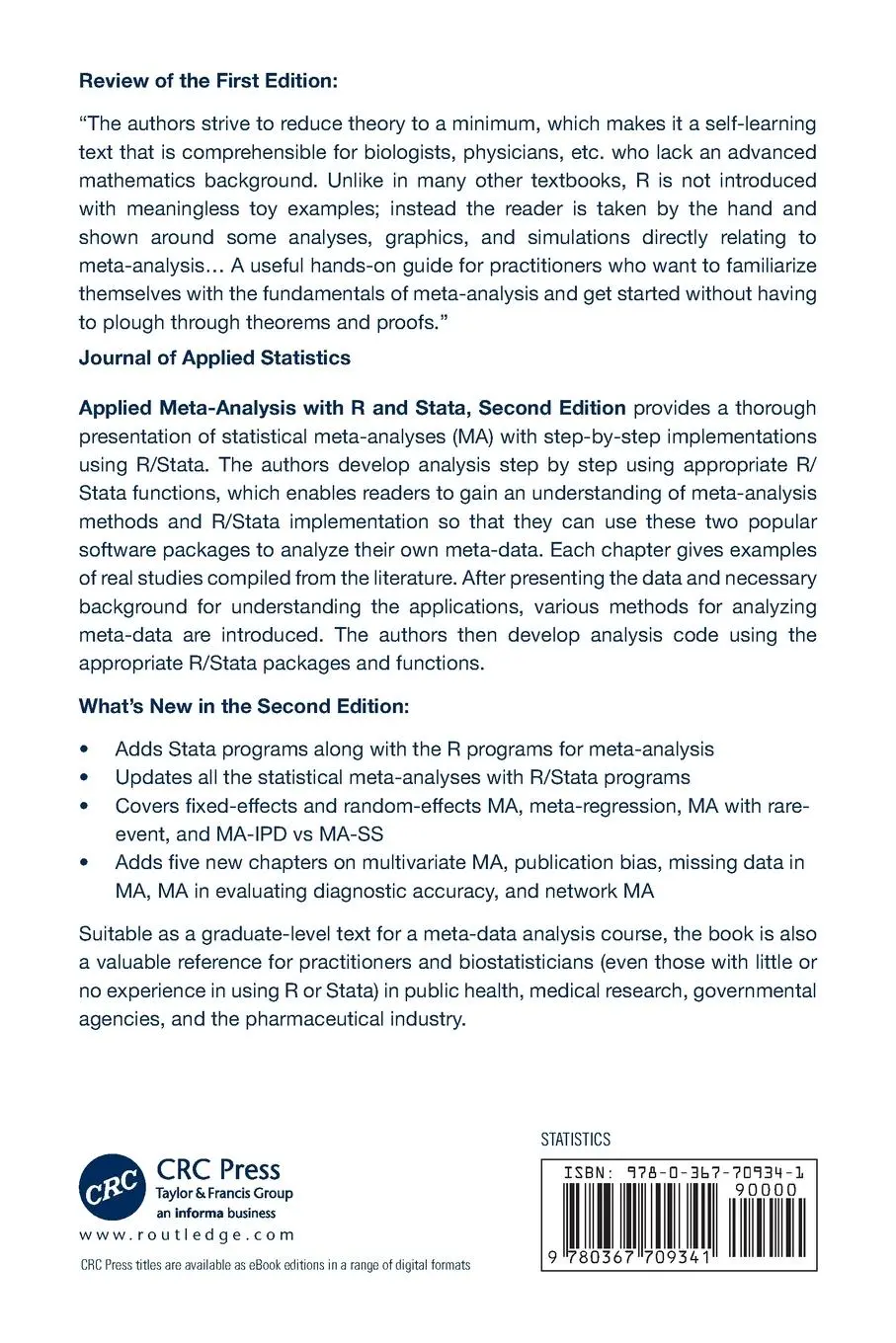 Rückseite: 9780367709341 | Applied Meta-Analysis with R and Stata | Ding-Geng Chen (u. a.) | Buch