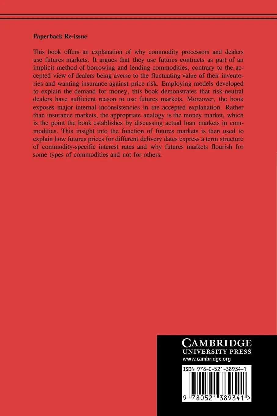 Rückseite: 9780521389341 | The Economic Function of Futures Markets | Jeffrey Williams (u. a.)