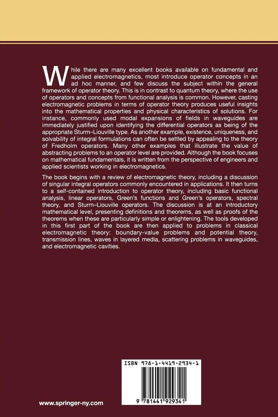 Rückseite: 9781441929341 | Operator Theory for Electromagnetics | An Introduction | Taschenbuch