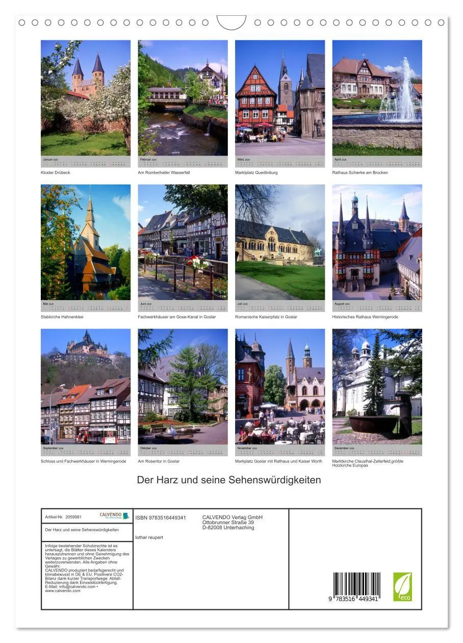 Bild: 9783516449341 | Der Harz und seine Sehenswürdigkeiten (Wandkalender 2026 DIN A3...