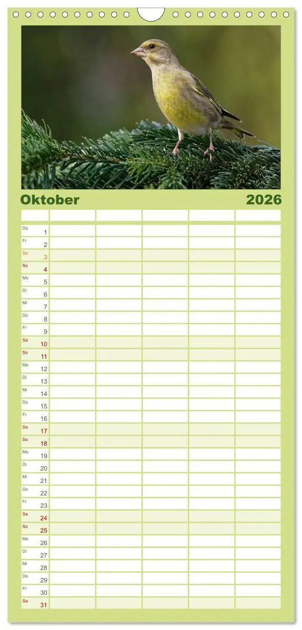 Bild: 9783516519341 | Familienplaner 2026 - Heimische Gartenvögel mit 5 Spalten...