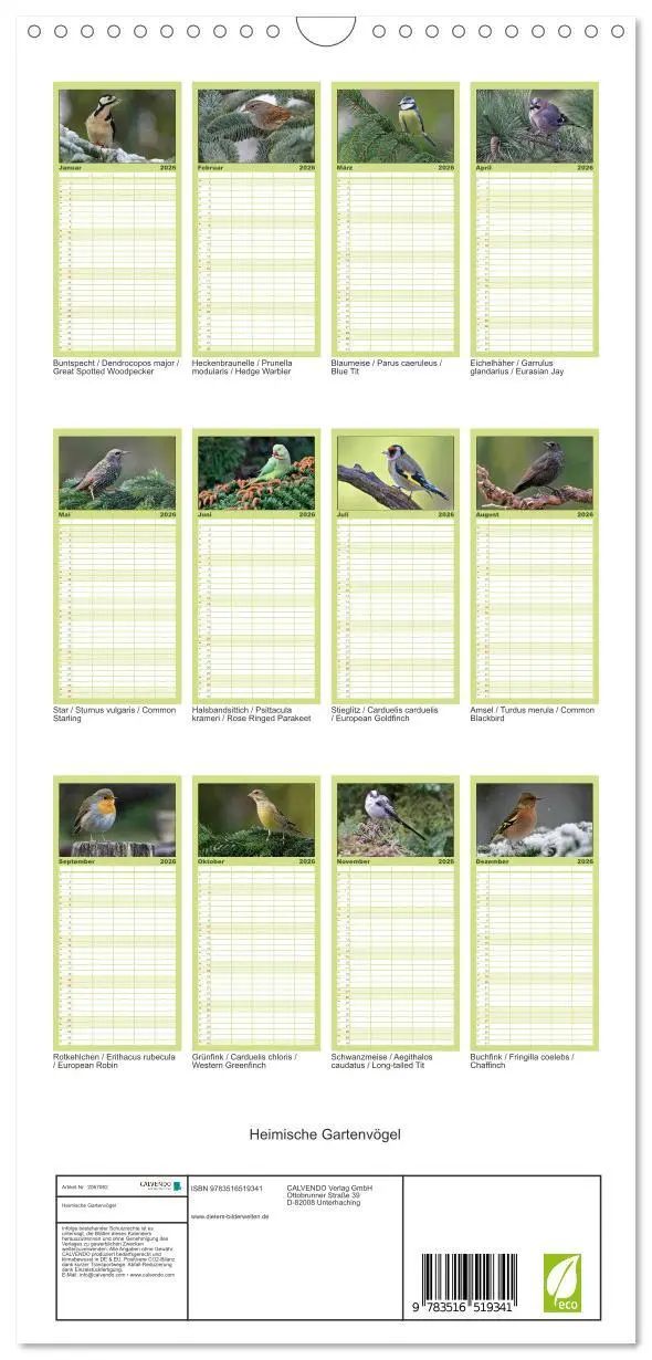 Bild: 9783516519341 | Familienplaner 2026 - Heimische Gartenvögel mit 5 Spalten...