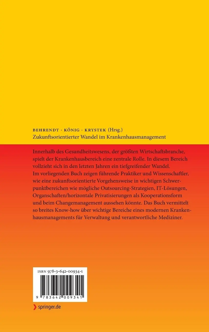 Rückseite: 9783642009341 | Zukunftsorientierter Wandel im Krankenhausmanagement | Buch | xii