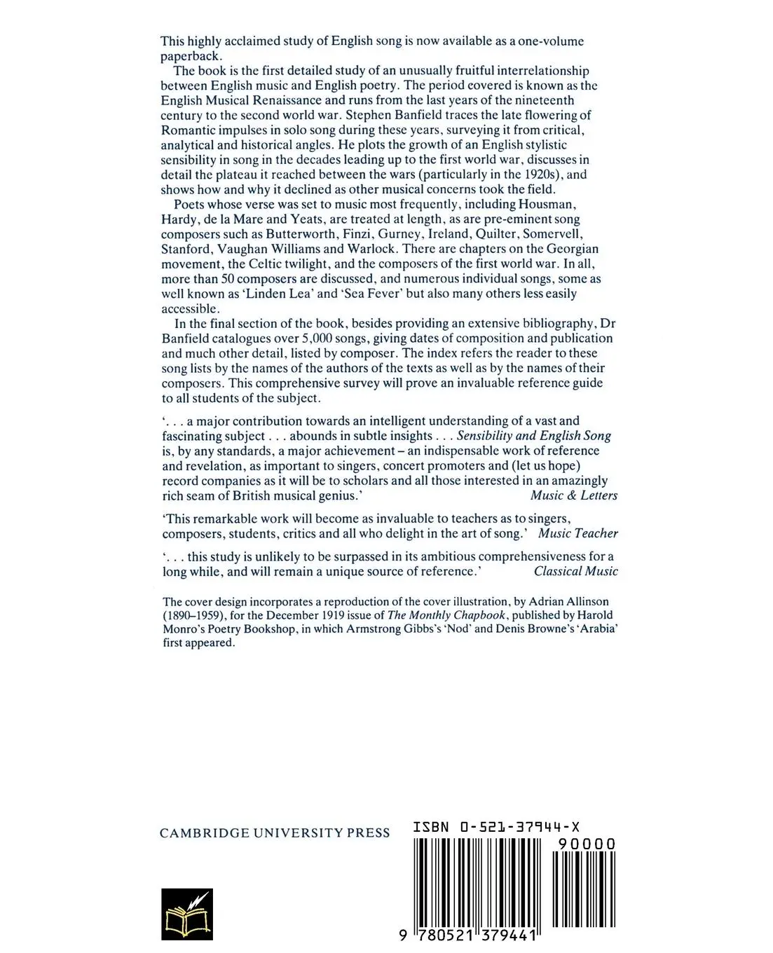 Rückseite: 9780521379441 | Sensibility and English Song | Stephen Banfield | Taschenbuch | Buch