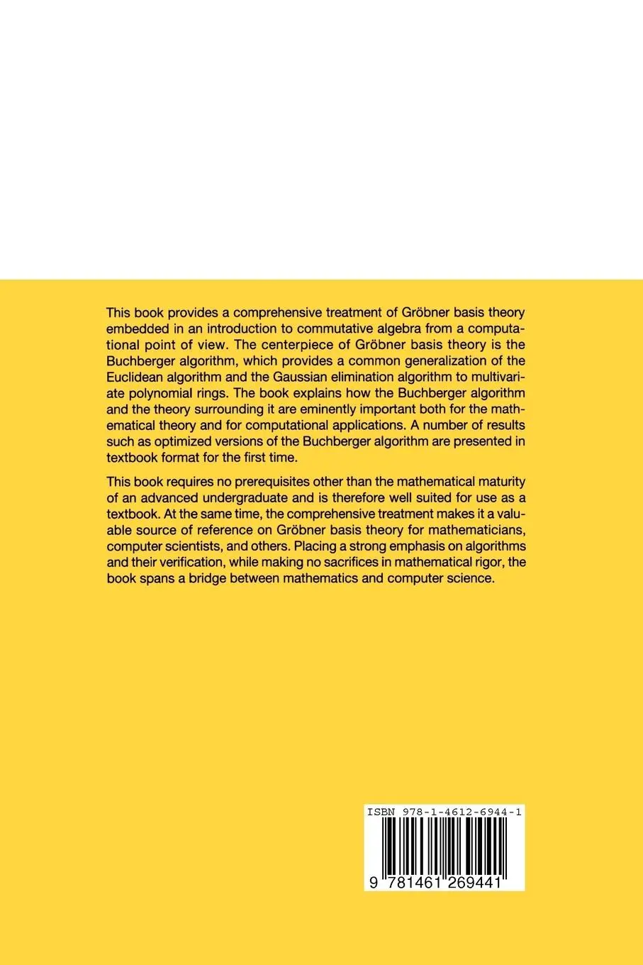 Rückseite: 9781461269441 | Gröbner Bases | A Computational Approach to Commutative Algebra | Buch