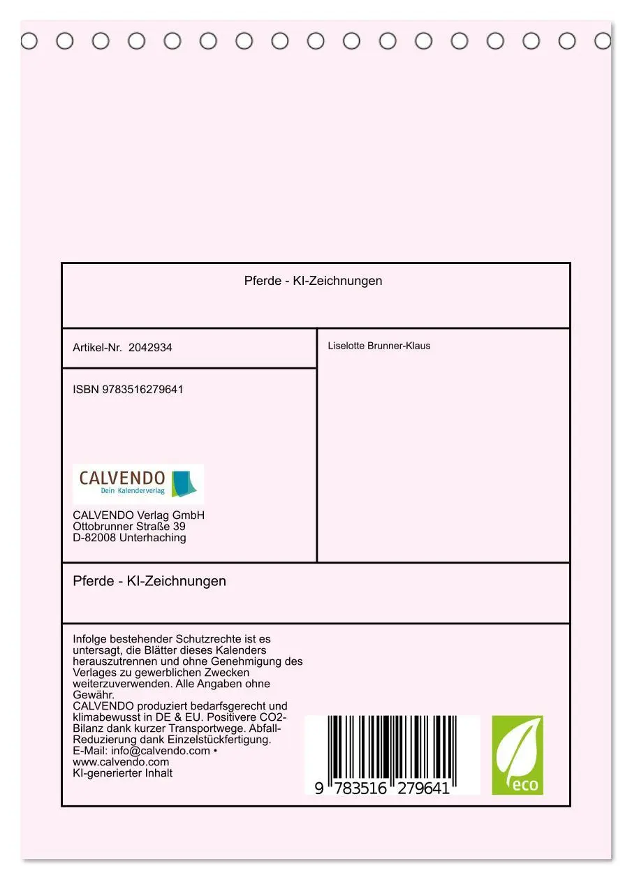 Bild: 9783516279641 | Pferde - KI-Zeichnungen (Tischkalender 2026 DIN A5 hoch), CALVENDO...
