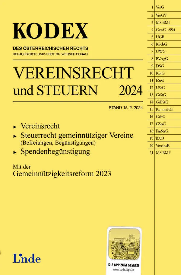 Cover: 9783707349641 | KODEX Vereinsrecht und Steuern | Werner Doralt | Taschenbuch | 254 S.