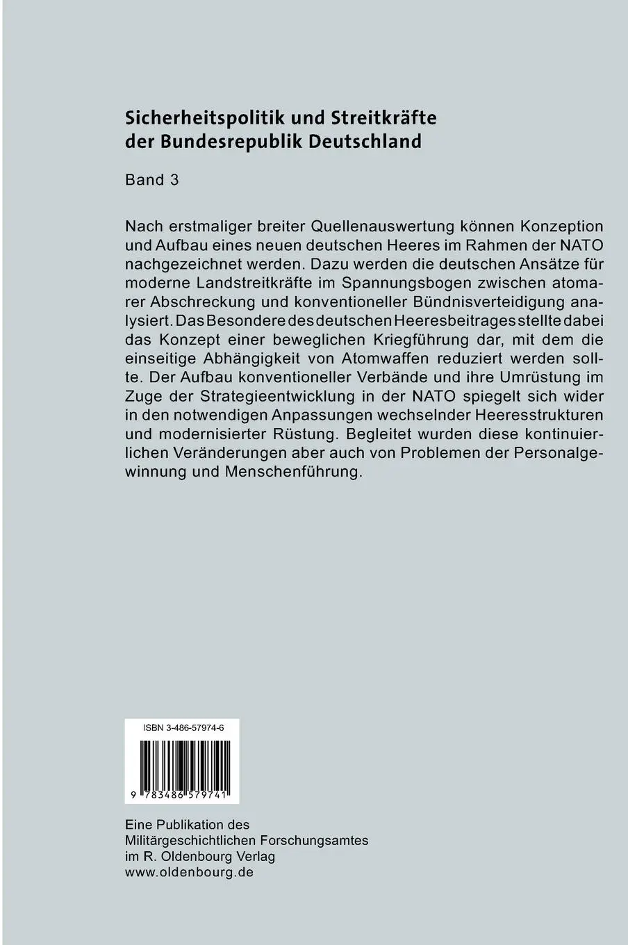 Rückseite: 9783486579741 | Das Heer 1950 bis 1970 | Konzeption, Organisation und Aufstellung | X