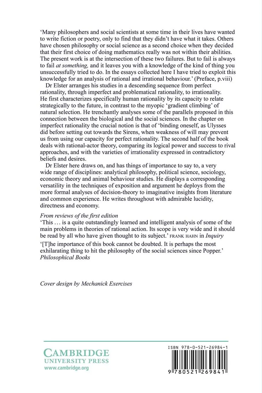 Rückseite: 9780521269841 | Ulysses and the Sirens | Studies in Rationality and Irrationality