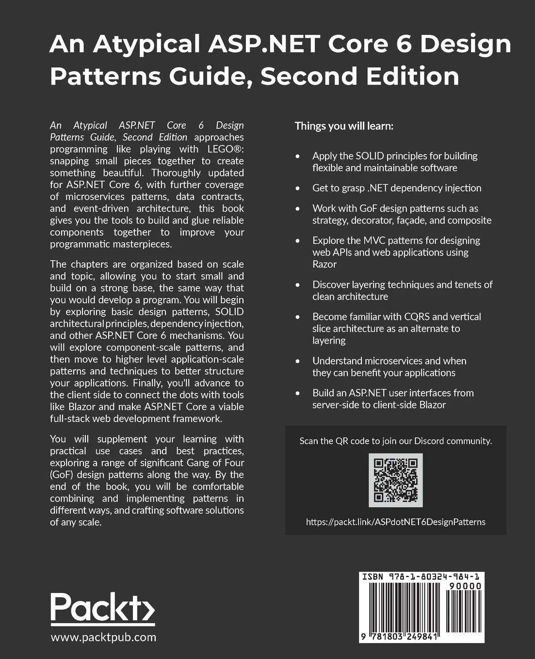 Rückseite: 9781803249841 | An Atypical ASP.NET Core 6 Design Patterns Guide - Second Edition