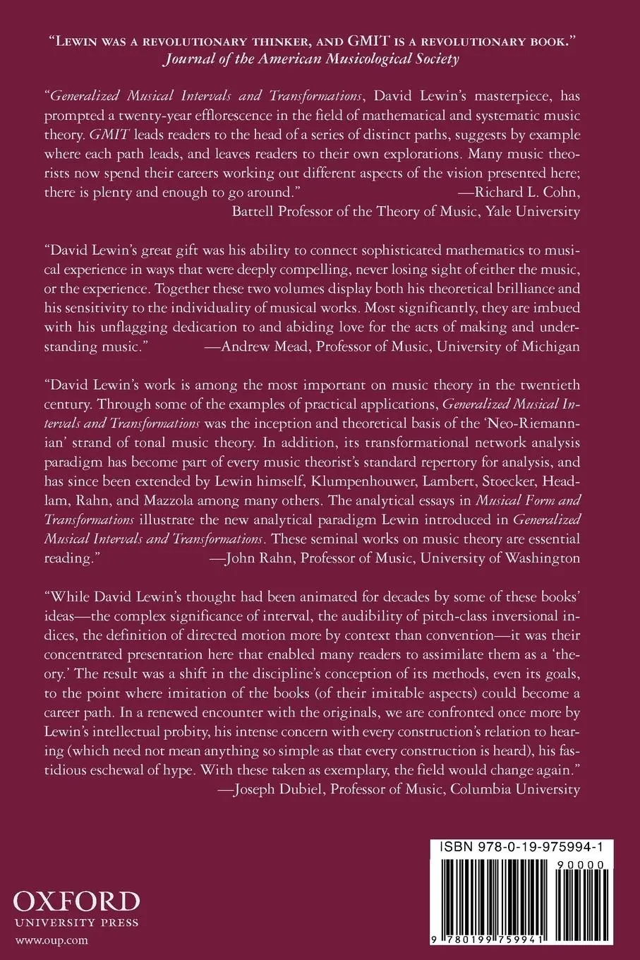 Rückseite: 9780199759941 | Generalized Musical Intervals and Transformations | David Lewin | Buch