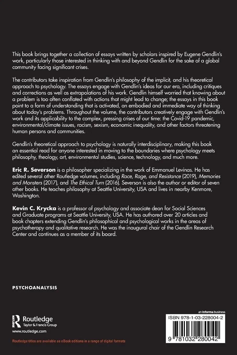 Rückseite: 9781032280042 | The Psychology and Philosophy of Eugene Gendlin | Severson (u. a.)