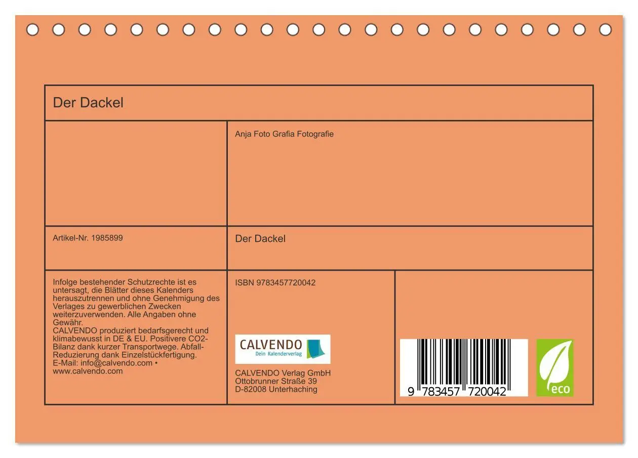 Bild: 9783457720042 | Der Dackel (Tischkalender 2026 DIN A5 quer), CALVENDO Monatskalender