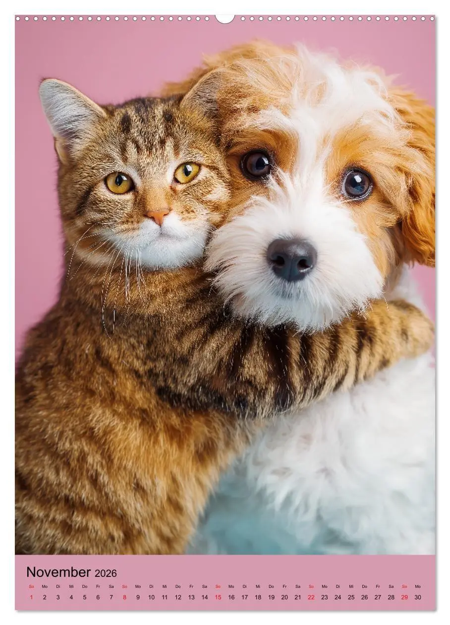 Bild: 9783516670042 | Freundschaftskalender - Katzen und Hunde, beste Freunde in Umarmung...