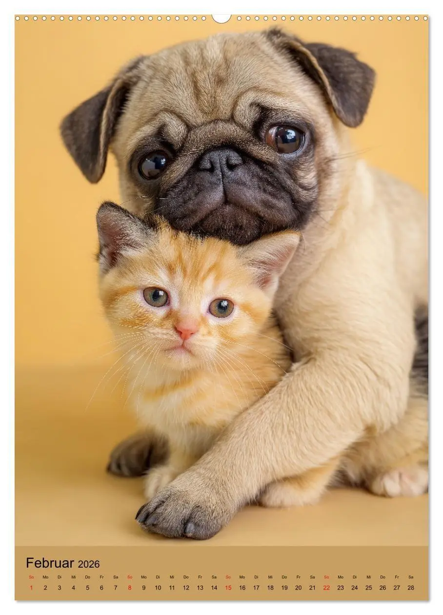 Bild: 9783516670042 | Freundschaftskalender - Katzen und Hunde, beste Freunde in Umarmung...