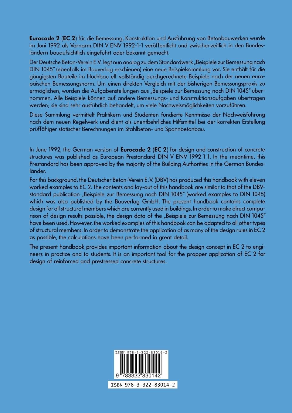 Rückseite: 9783322830142 | Beispiele zur Bemessung von Betontragwerken nach EC 2 | V. | Buch
