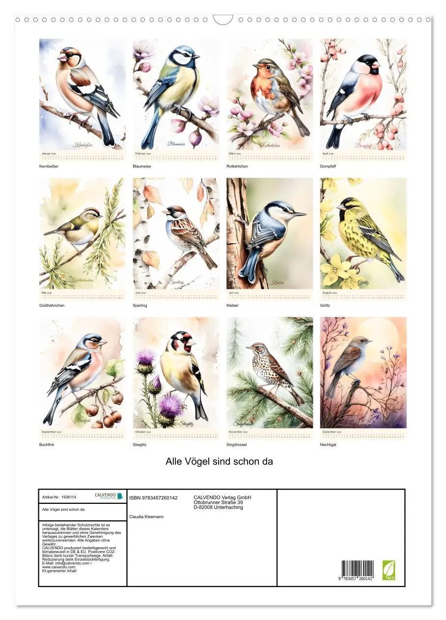 Bild: 9783457260142 | Alle Vögel sind schon da (Wandkalender 2026 DIN A2 hoch), CALVENDO...