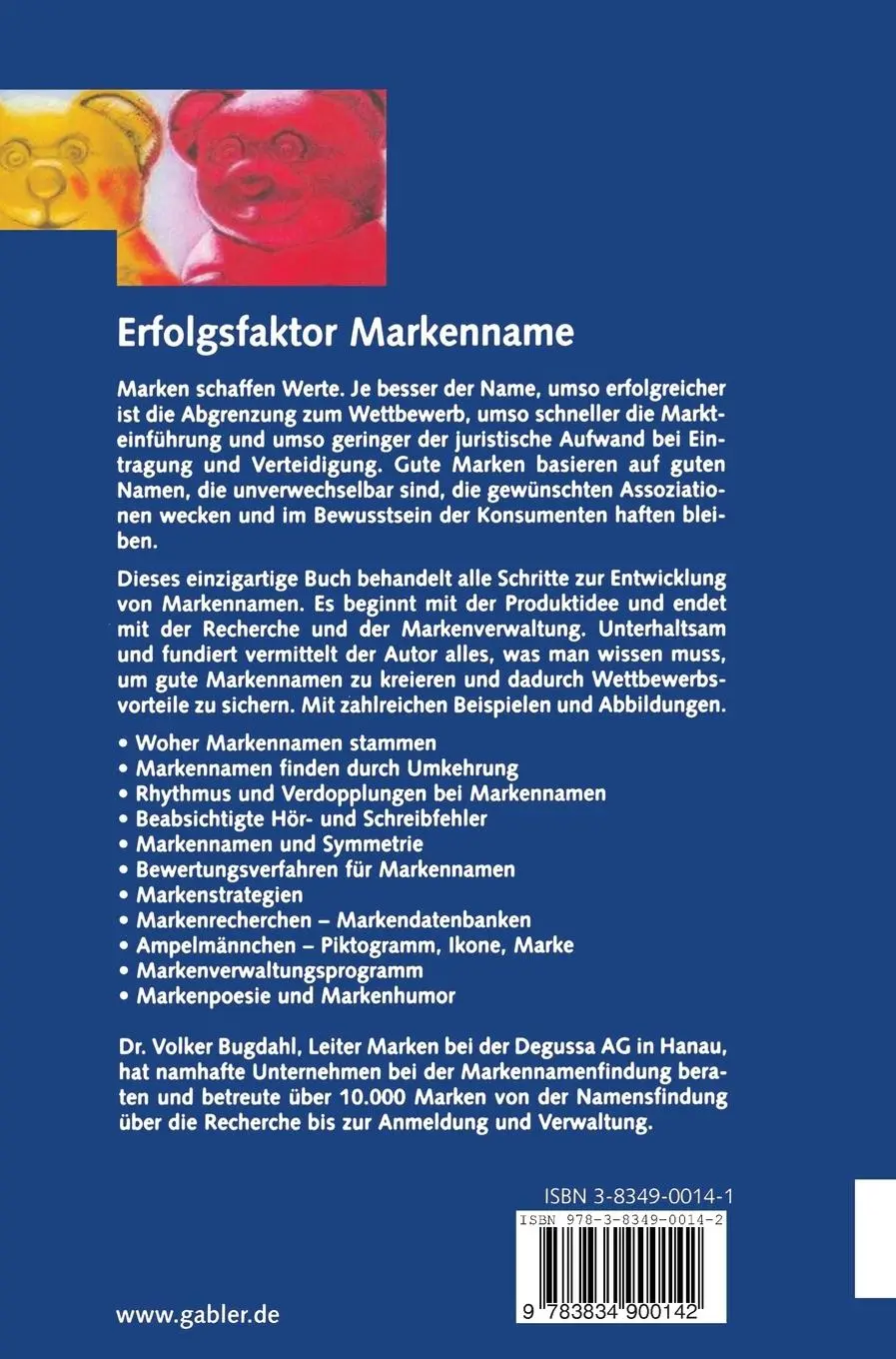 Rückseite: 9783834900142 | Erfolgsfaktor Markenname | Volker Bugdahl | Buch | 178 S. | Deutsch
