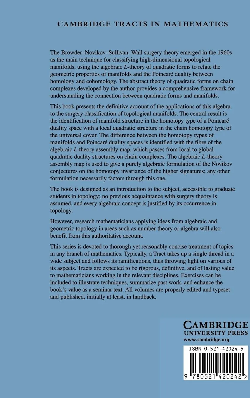 Rückseite: 9780521420242 | Algebraic L-Theory and Topological Manifolds | Andrew Ranicki (u. a.)