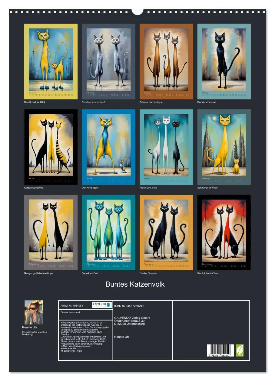 Bild: 9783457250242 | Buntes Katzenvolk (Wandkalender 2026 DIN A2 hoch), CALVENDO...