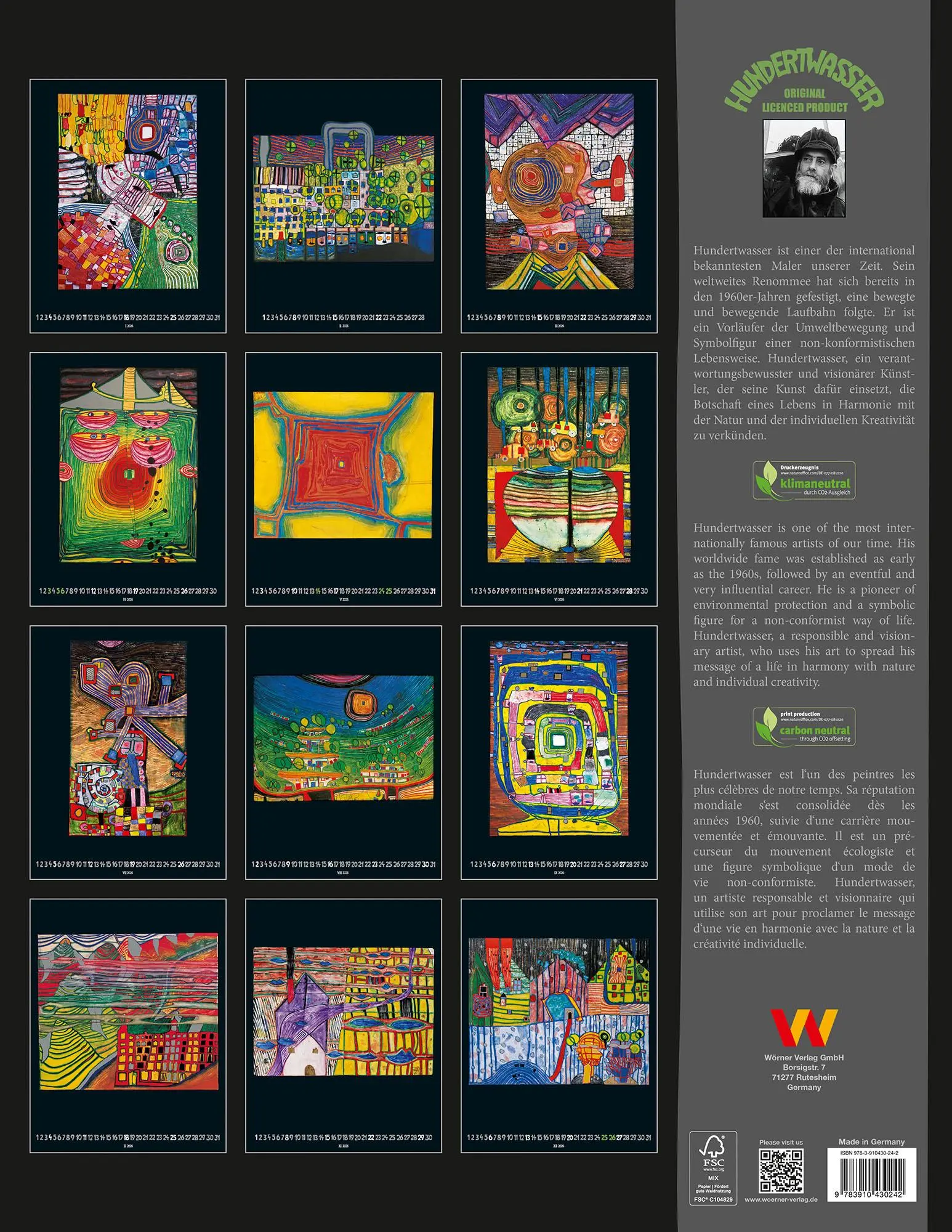 Rückseite: 9783910430242 | Hundertwasser Art Calendar 2026 | Wörner Verlag GmbH | Kalender | 2026