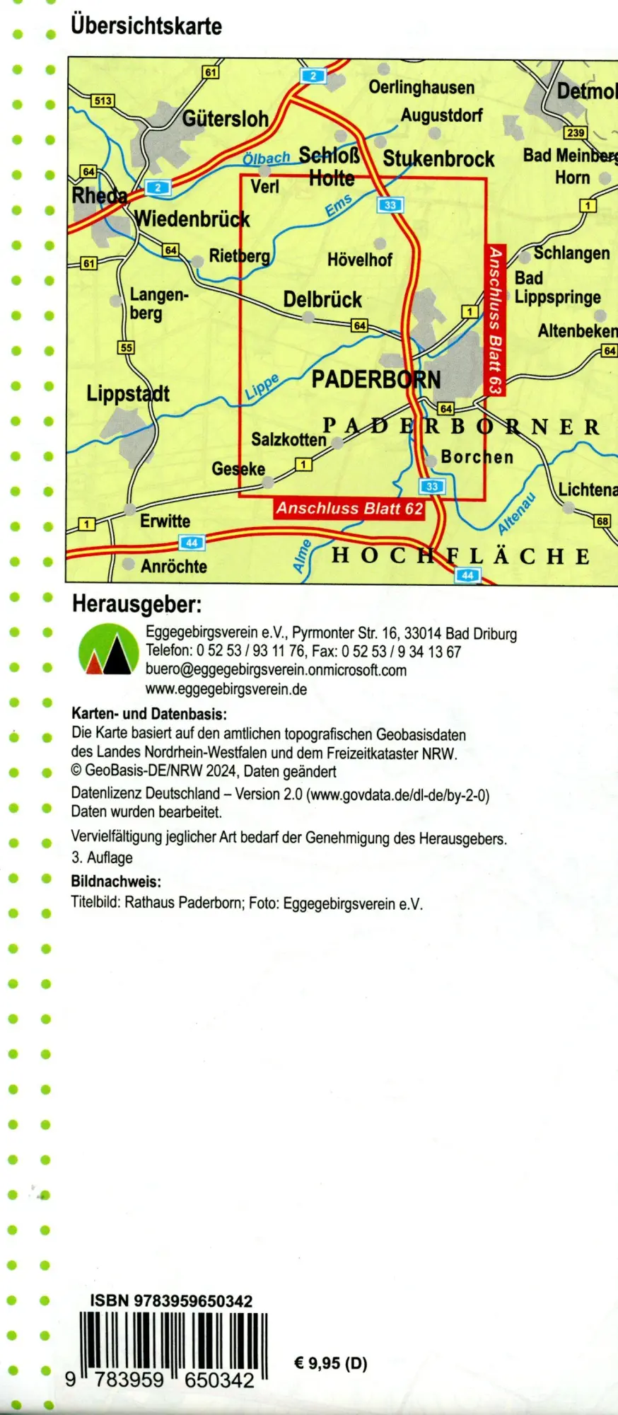 Bild: 9783959650342 | Paderborner Land (Nordteil) Blatt 61, topographische Wanderkarte NRW