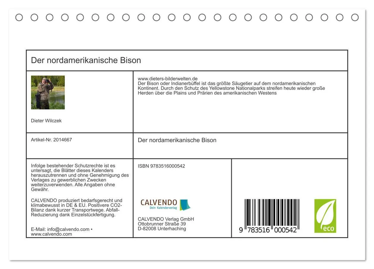 Bild: 9783516000542 | Der nordamerikanische Bison (Tischkalender 2026 DIN A5 quer),...