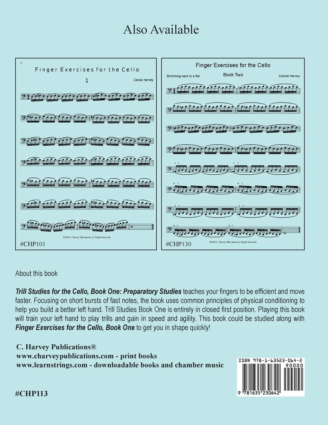 Rückseite: 9781635230642 | Trill Studies for the Cello, Book One | Preparatory Exercises | Harvey