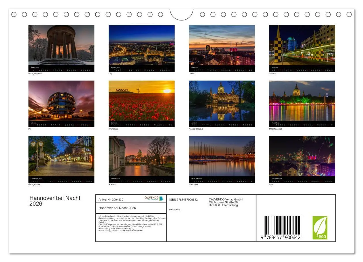 Bild: 9783457900642 | Hannover bei Nacht 2026 (Wandkalender 2026 DIN A4 quer), CALVENDO...