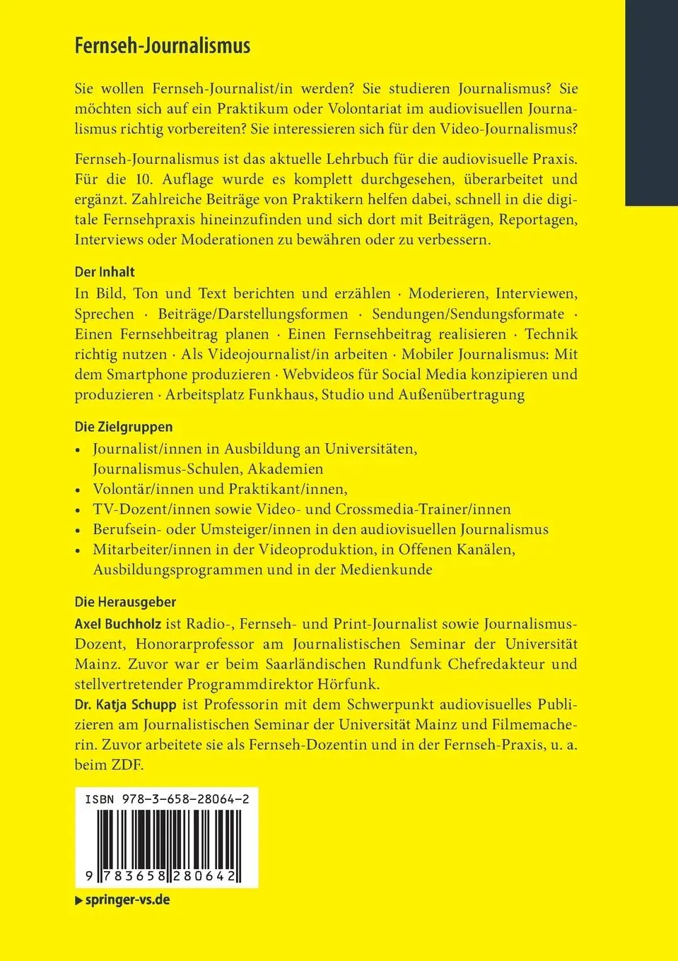 Rückseite: 9783658280642 | Fernseh-Journalismus | Katja Schupp (u. a.) | Taschenbuch | xiv | 2020