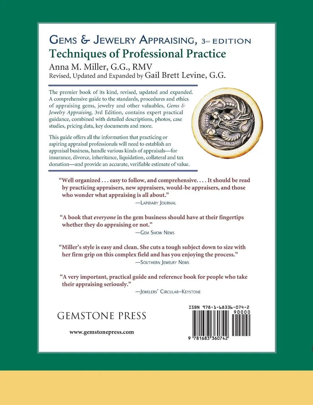 Rückseite: 9781683360742 | Gems &amp; Jewelry Appraising (3rd Edition) | G. G. RMV Anna M. Miller