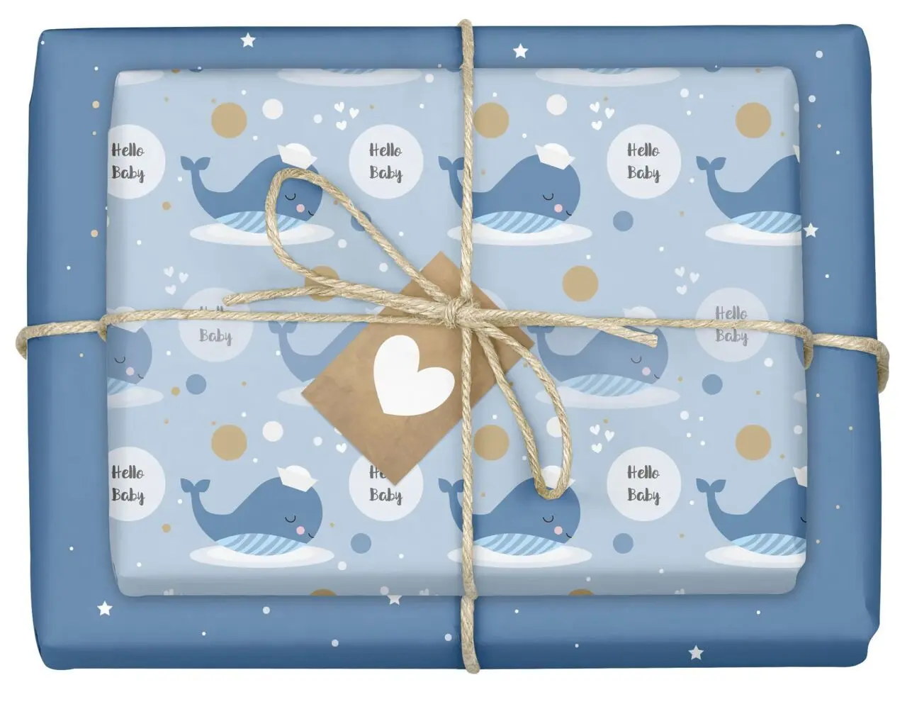 Geschenkpapier-Set zur Geburt für Baby-Jungen: Motiv "Wal"