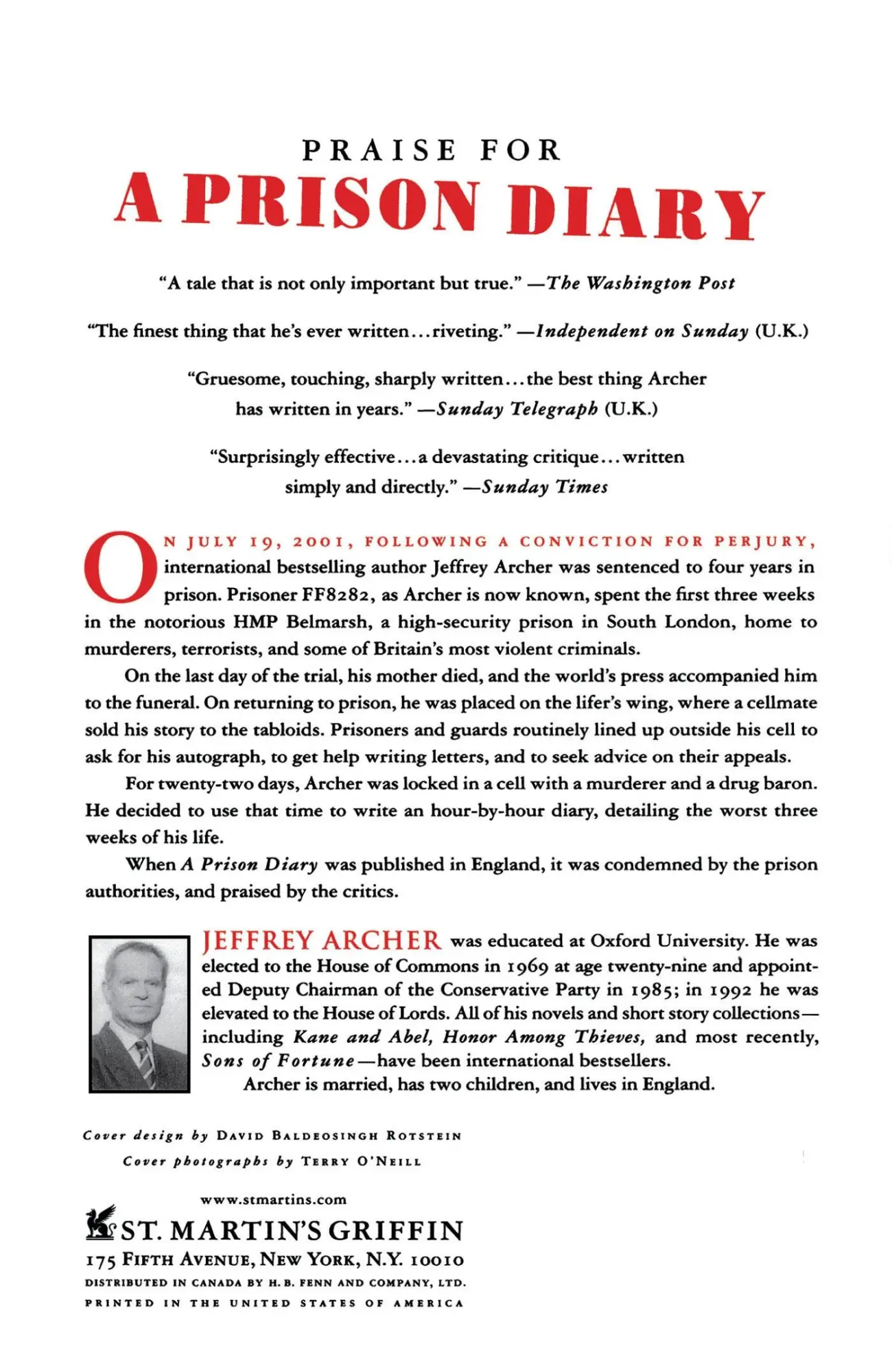 Rückseite: 9780312330842 | A Prison Diary | Jeffrey Archer | Taschenbuch | Englisch | 2000